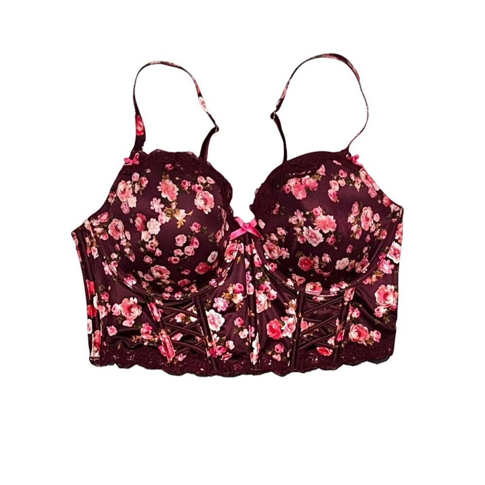 ★ Victorious Secret Floral Print Lace-Up Bustier Corset Top w/ Bows ★